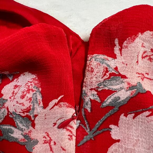 Lulus Love in Bloom Red Floral Print Off-the-Shoulder High-Low Dress Size XS - Picture 7 of 13